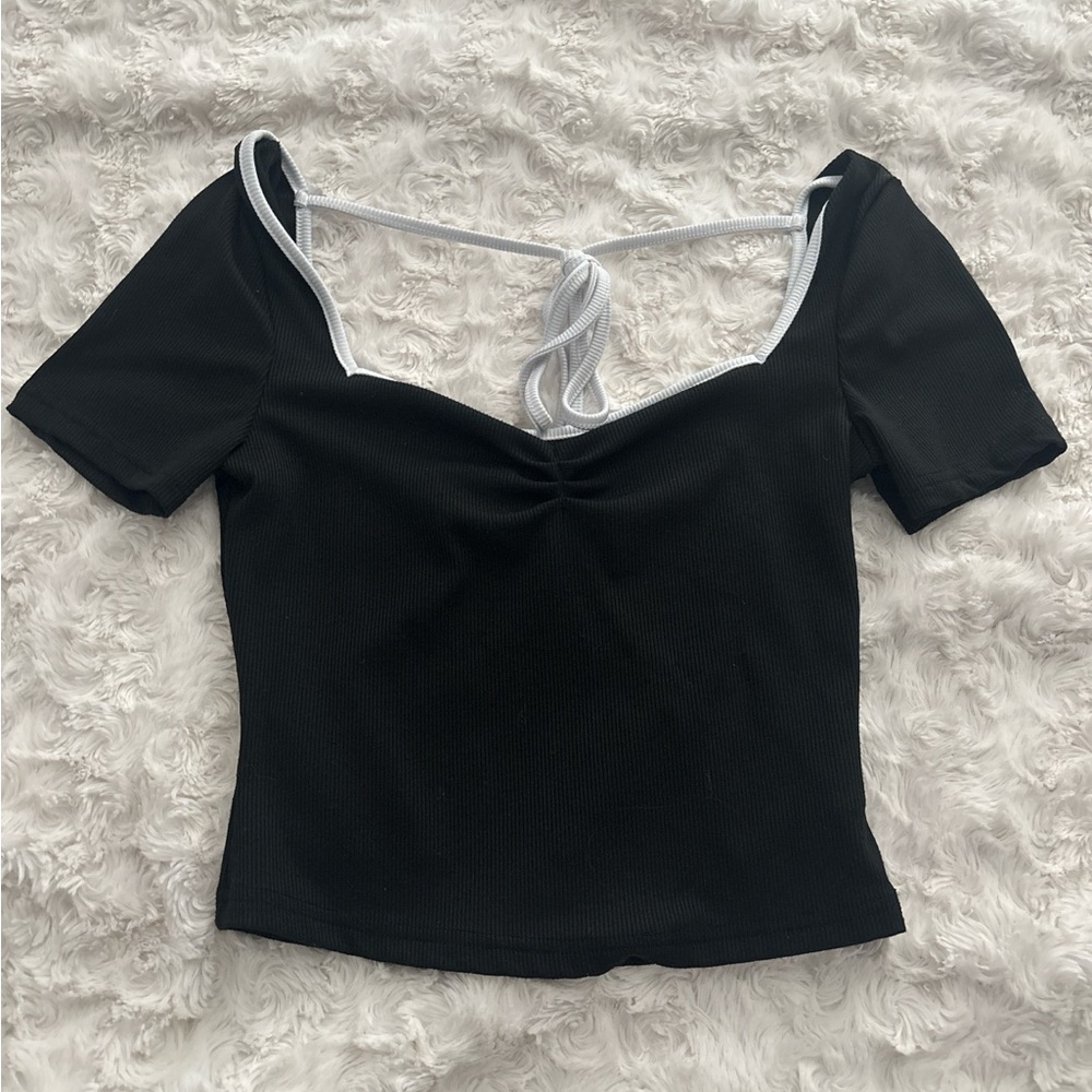 SHEIN Black Crop Top with White Trim
